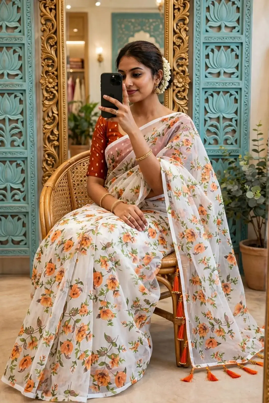 Sabyasachi Brasoo Fabric With Jhumka Printed Saree